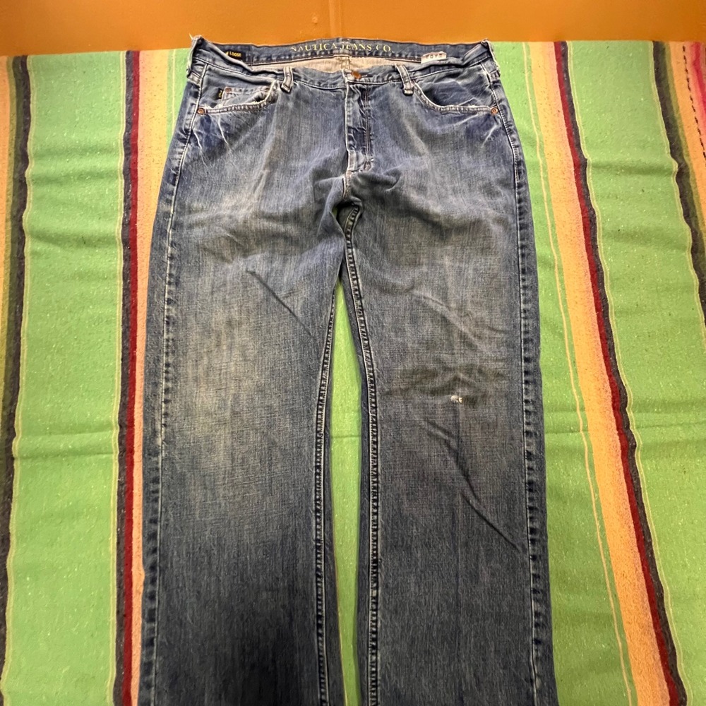 Nautica Jeans Co Jeans Mens 36x32 Blue Loose Fit Straight Leg Denim Pants